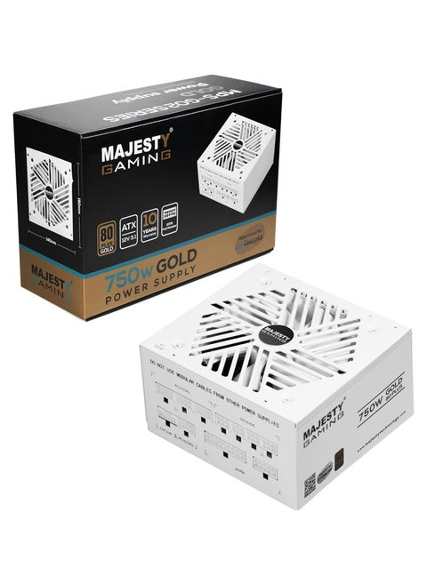 Majesty 750W Gold Fully Modular Low Noise Power Supply - ATX 3.1 & PCIe 5.1 Compatible - 105°C Capacitors - 80+ Gold Efficiency - Modern Standby Support - White