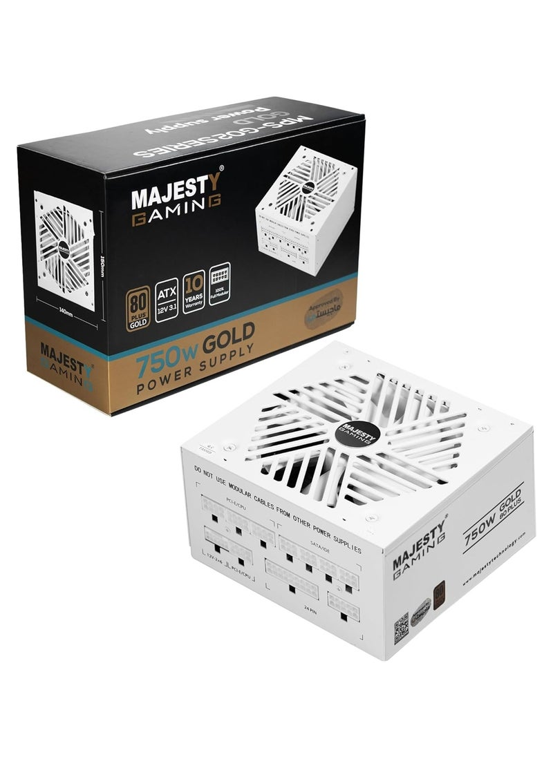 Majesty Majesty 750W Gold Fully Modular Low Noise Power Supply - ATX 3.1 & PCIe 5.1 Compatible - 105°C Capacitors - 80+ Gold Efficiency - Modern Standby Support - White  - Image 1