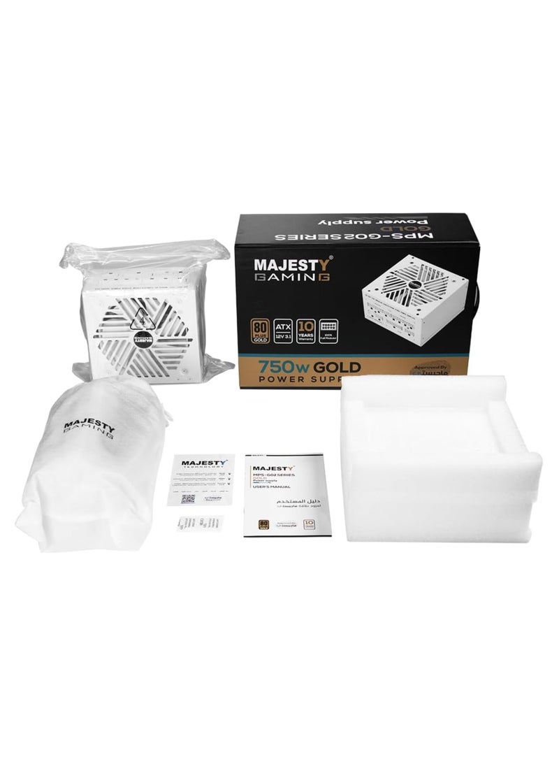 Majesty 750W Gold Fully Modular Low Noise Power Supply - ATX 3.1 & PCIe 5.1 Compatible - 105°C Capacitors - 80+ Gold Efficiency - Modern Standby Support - White