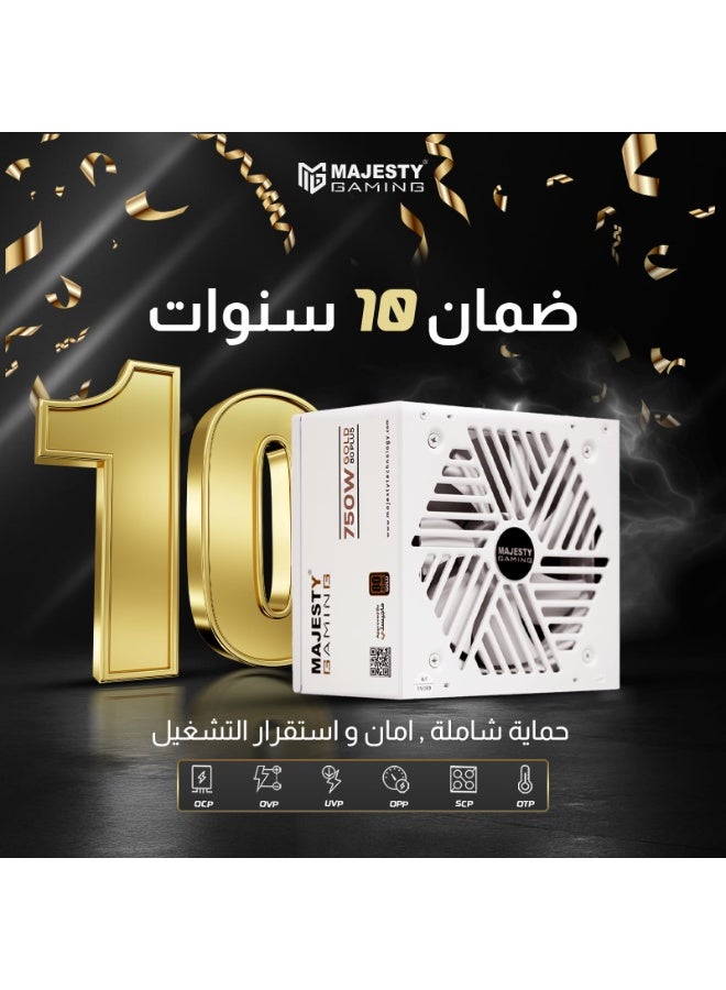 ماجيستي مزود طاقة من ماجيستي باور سبلاي 750 واط ذهبي معياري بالكامل منخفض الضوضاء - متوافق مع ATX 3.1 وPCIe 5.1 - مكثفات 105 درجة مئوية - كفاءة 80+ جولد - دعم وضع الاستعداد الحديث - أبيض - Image 4