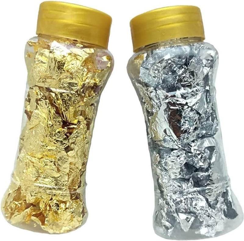 A.K GOLD LEAF Gold Leaf Flakes Gold Flakes for Decorating Cake Borders Nail Deco Resin Art and Craft Offer 1 1 Free Total 2 Jars - Image 4