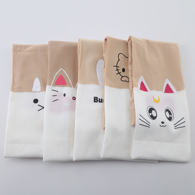 Girls Pantyhose Girls Pantyhose Velvet Stitching Anti-Hook Silk Cartoon Student Baby White Children Dance Socks - Image 3