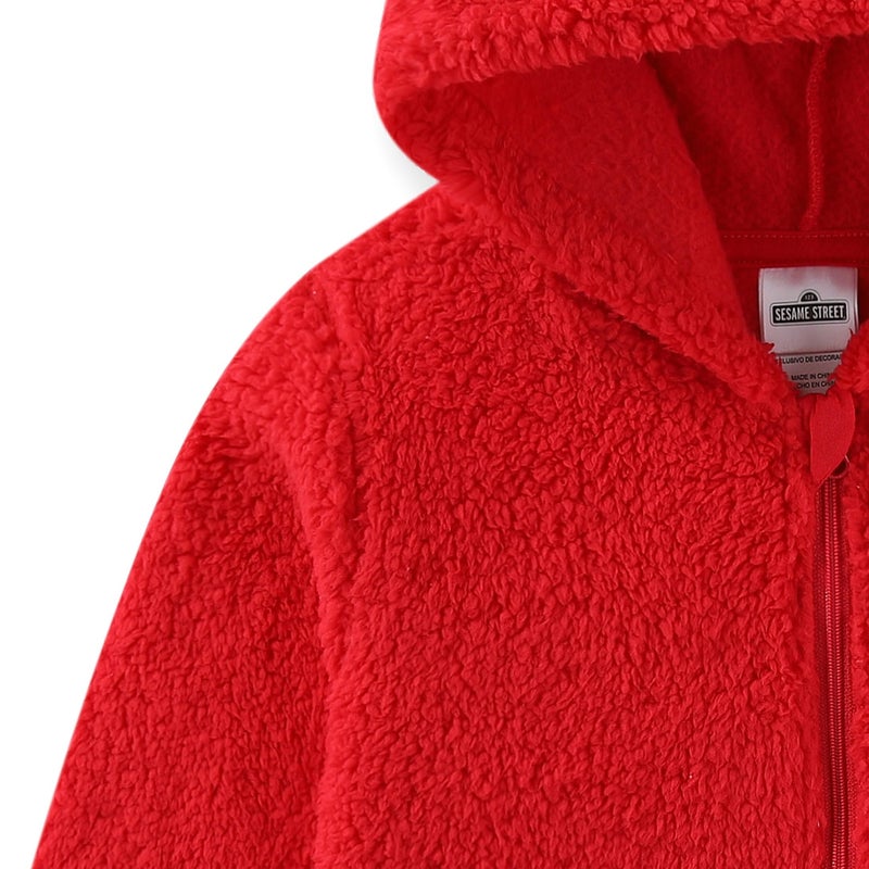 Sesame Street Elmo Cookie Monster Boys Zip Up Sherpa Hoodie with 3D Eyes for Toddler Red - Image 4