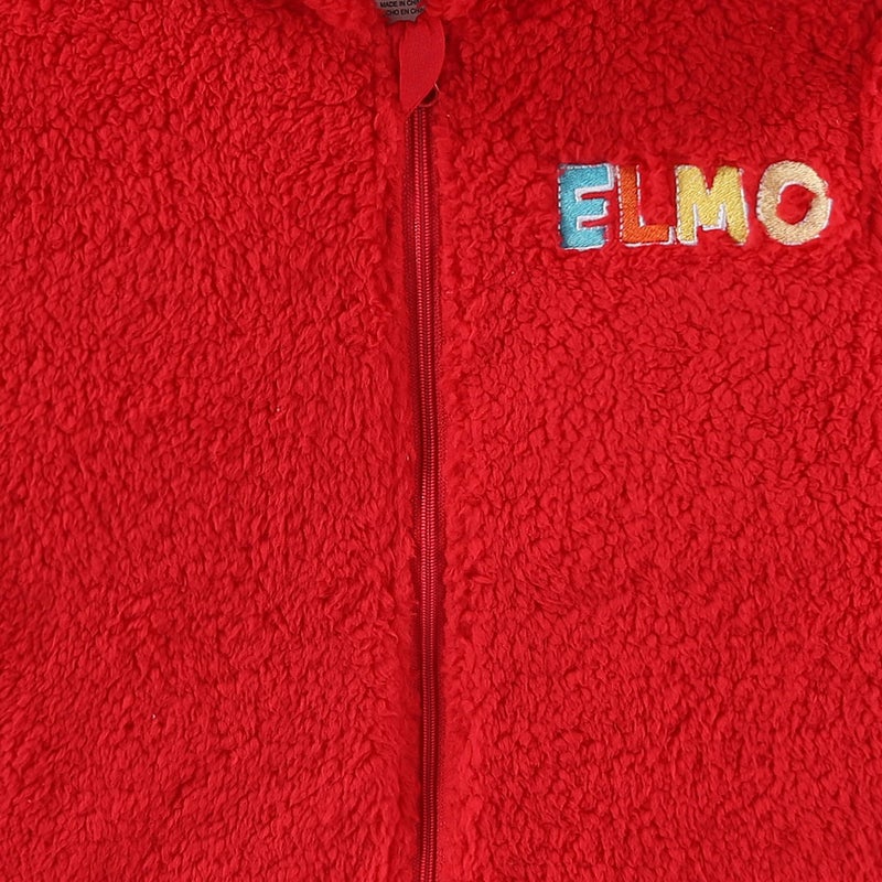 Sesame Street Elmo Cookie Monster Boys Zip Up Sherpa Hoodie with 3D Eyes for Toddler Red - Image 3
