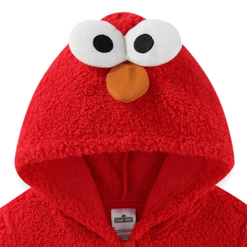 Sesame Street Elmo Cookie Monster Boys Zip Up Sherpa Hoodie with 3D Eyes for Toddler Red - Image 2