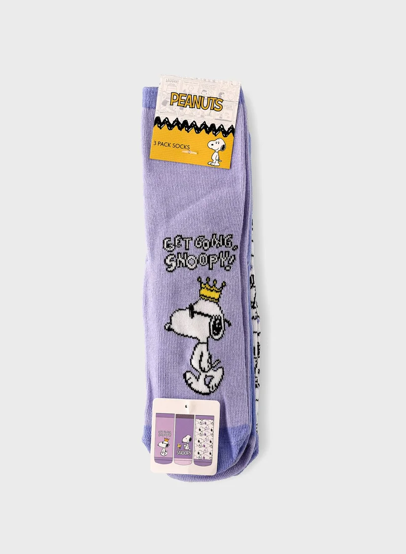 Peanuts Kids 3 Pack Snoopy Crew Socks