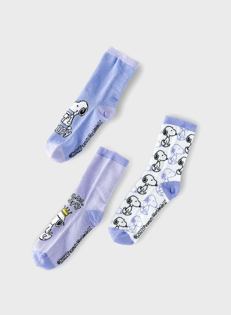 Peanuts Kids 3 Pack Snoopy Crew Socks
