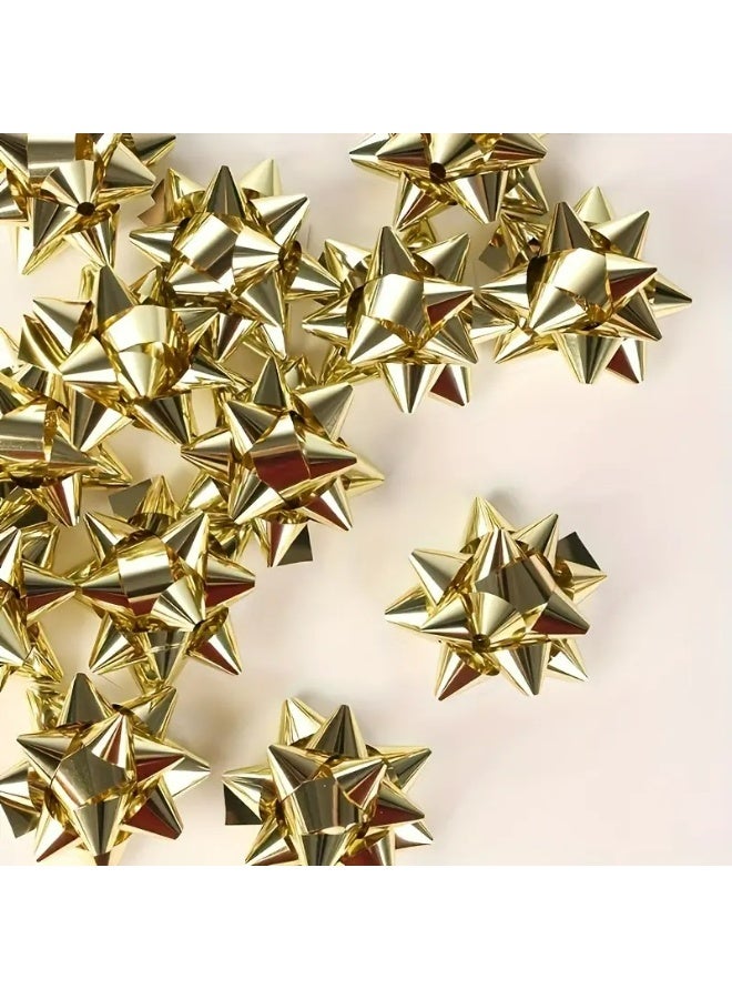 Kandid 25pcs Christmas Decoration Bows, Star Flowers, Ribbons, Gift Box Decorations,, Self-Adhesive Star Flowers (Gold) - Image 1