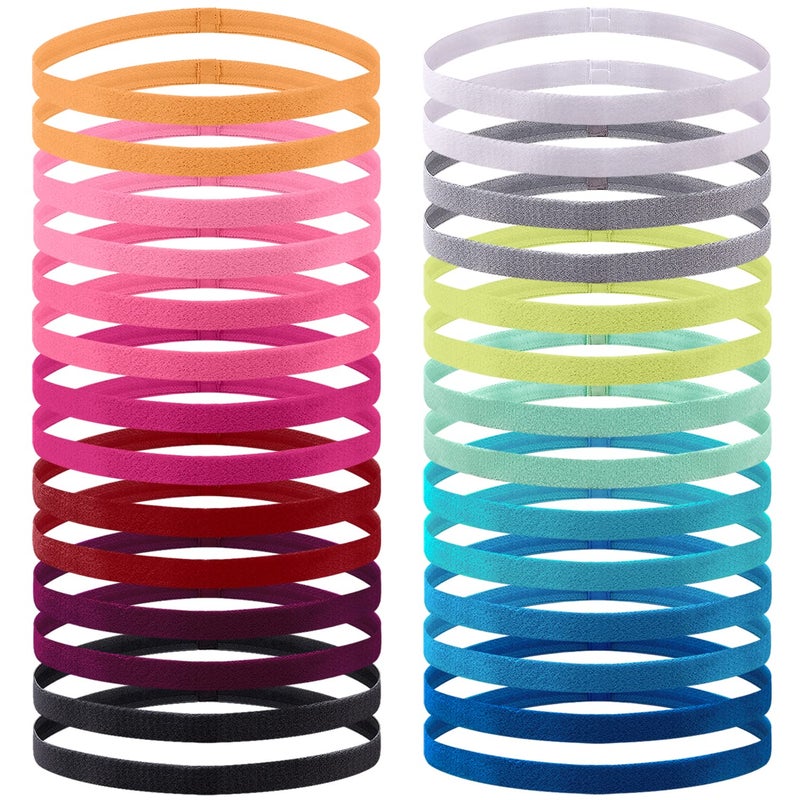 Duufin 28 Pieces Elastic Headbands Non Slip Colorful Sports Headband Thin Workout Grip Elastic Sport Headbands for Women, Men and Girls, 14 Colors - Image 1