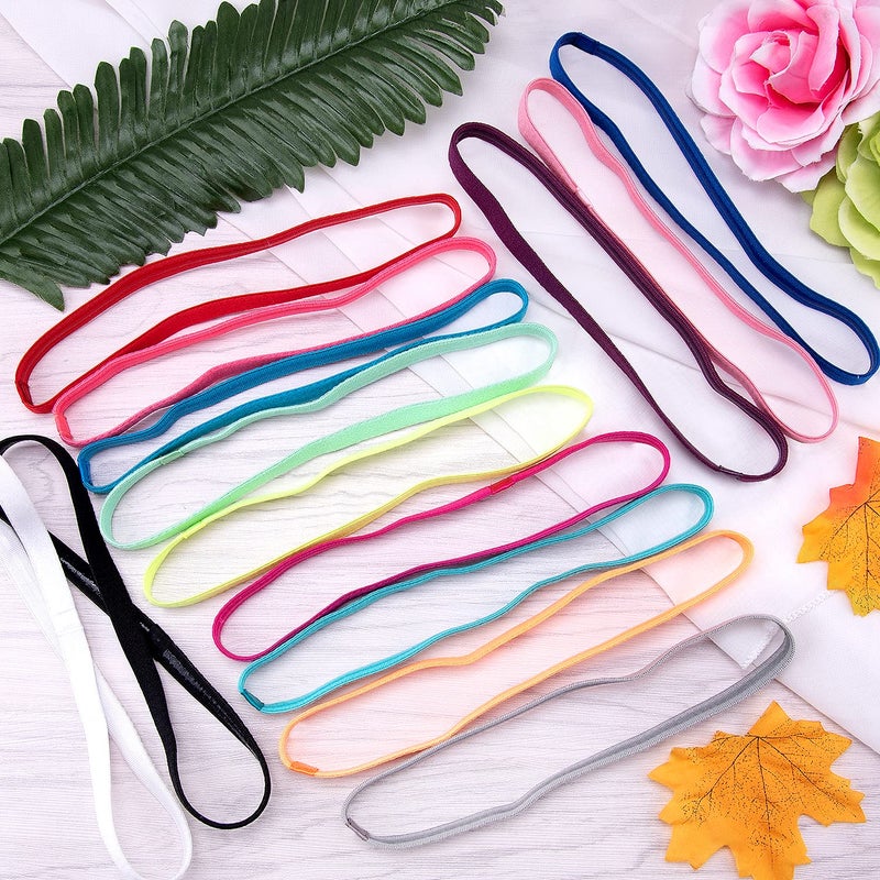 Duufin 28 Pieces Elastic Headbands Non Slip Colorful Sports Headband Thin Workout Grip Elastic Sport Headbands for Women, Men and Girls, 14 Colors - Image 4