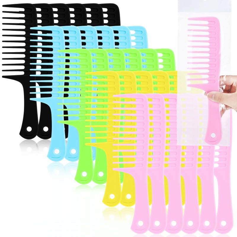Vesici 100 Pieces Colorful Wide Tooth Comb Bulk Detangling Pocket Comb with Round Handle for Barber Charity Hotel Flat Hair Long Curly Wet Hair Cutting 5 Colors