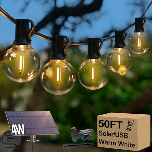 Lakumu 50FT Solar String Lights Waterproof LED Outdoor String Lights G40 Globe Patio Lights Solar Powered with 27 Shatterproof E12 Bulbs 2700K Solar Lights for Outside Porch Garden Backyard Party Decor - Image 1