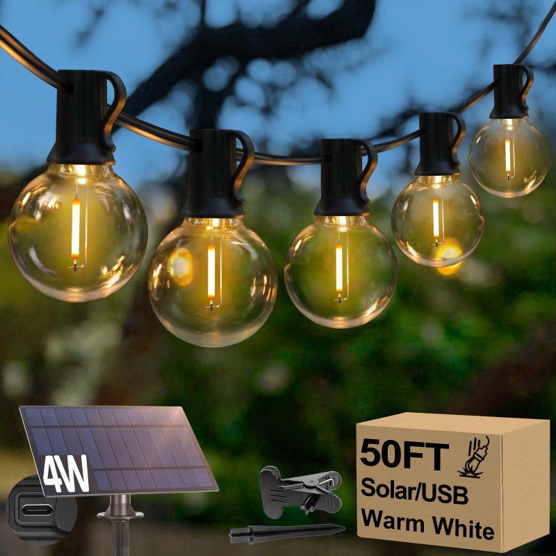 Lakumu 50FT Solar String Lights Waterproof LED Outdoor String Lights G40 Globe Patio Lights Solar Powered with 27 Shatterproof E12 Bulbs 2700K Solar Lights for Outside Porch Garden Backyard Party Decor - Image 2