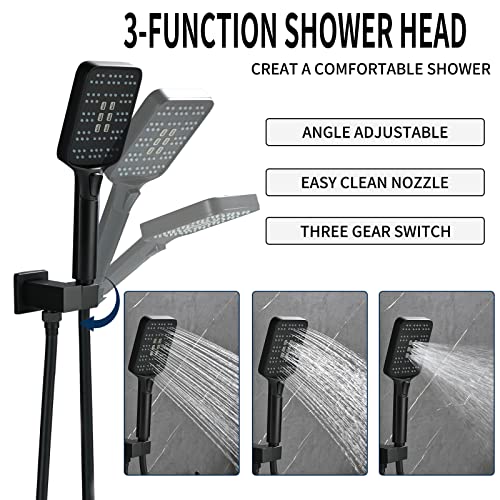 DIFEINI Wall Mount Waterfall Bathtub Faucets with Sprayer Tub Filler Faucet Tub Shower Faucet Set with Rough-in Valve Trim Kit Matte Black - Image 3