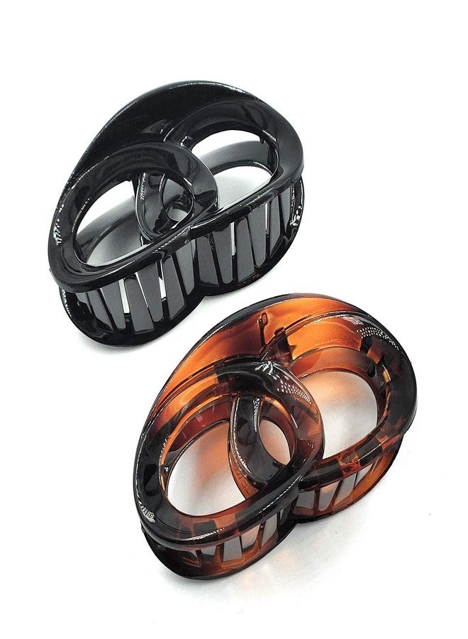 Fairytale Double O Korean Big Hair Clutcher Hair Clip/Claw For Girl And Women. Size 8.5 Cm. Set Of 2(Black/Brown). - Image 2