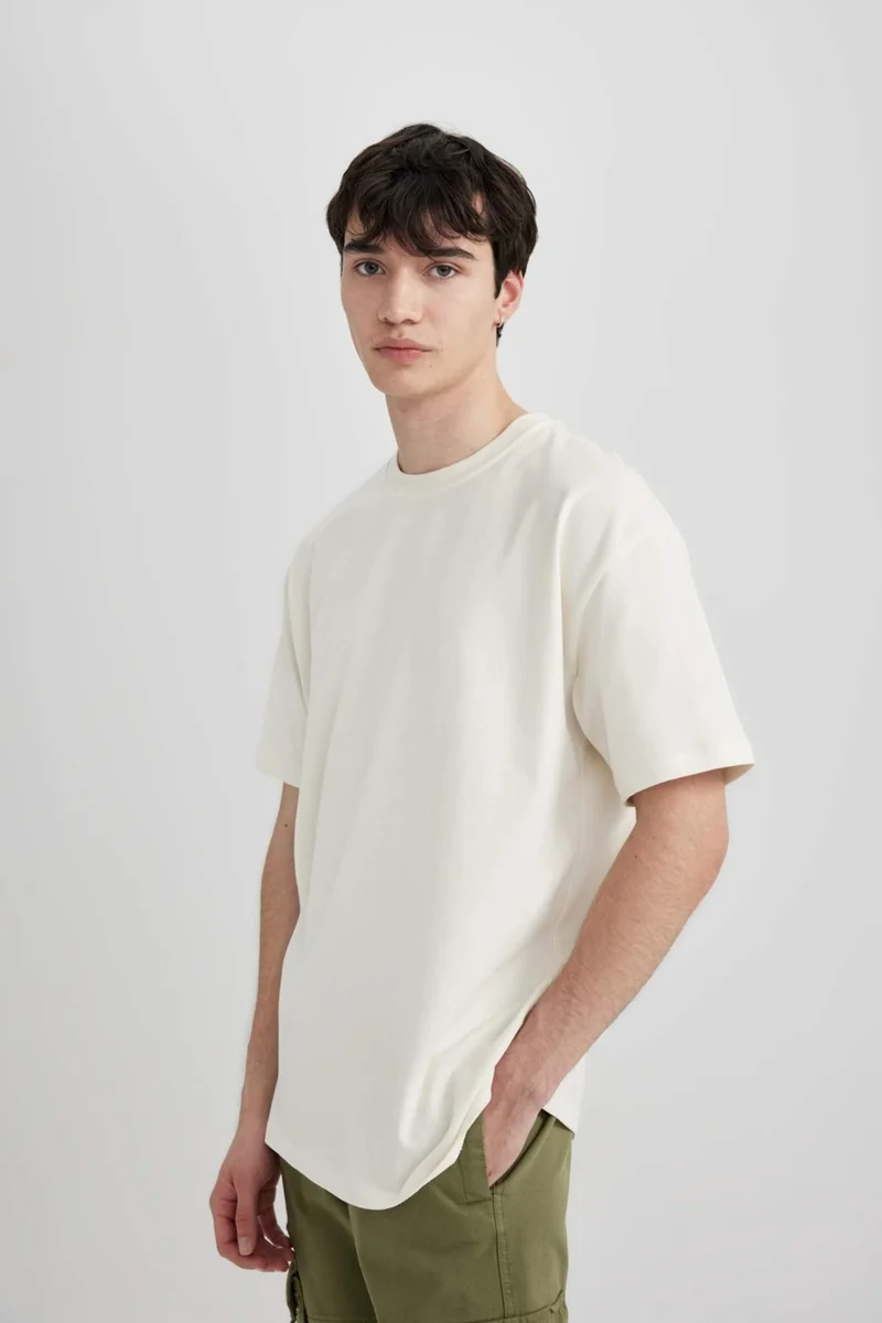 ديفاكتو Boxy Fit Crew Neck Short Sleeve Basic Plain T-Shirt C5277AX24SP