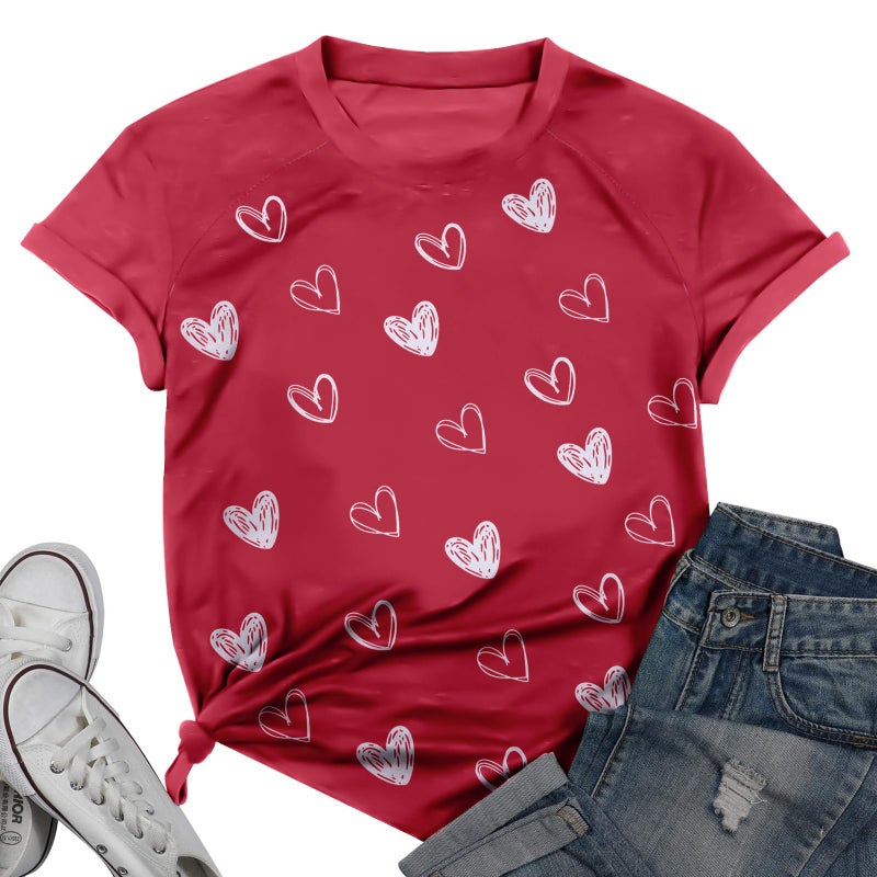 FASHGL Valentines Shirts for Women Tie Dye Heart T Shirt Valentine's Tee Shirt Casual Lover Short Sleeve Tops - Image 1