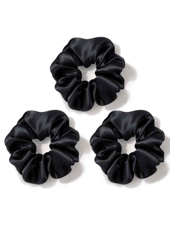 Zenssia Silk Scrunchies for Hair, Mulberry Silk Hair Ties for Women and Girls, No Damage Elastic Ponytail Holders（Black, 3 Pack） - Image 1
