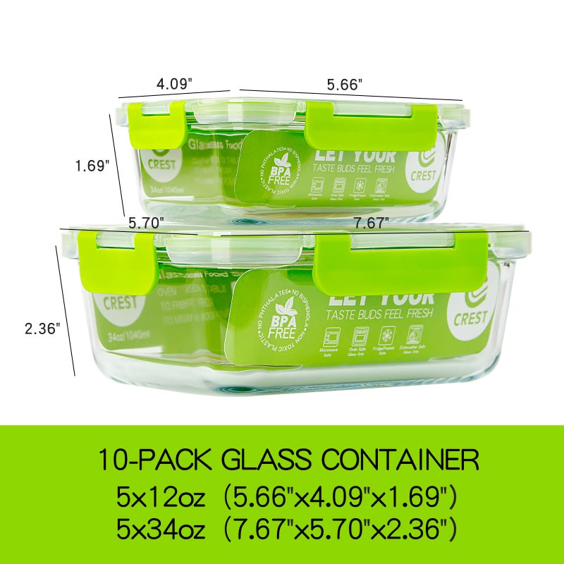 UMEIED 10 Pack Glass Food Storage Containers with Lids Leakproof  Airtight Glass Meal Prep Containers For Lunch  On The Go  Leftover  Dishwasher Safe - Image 2