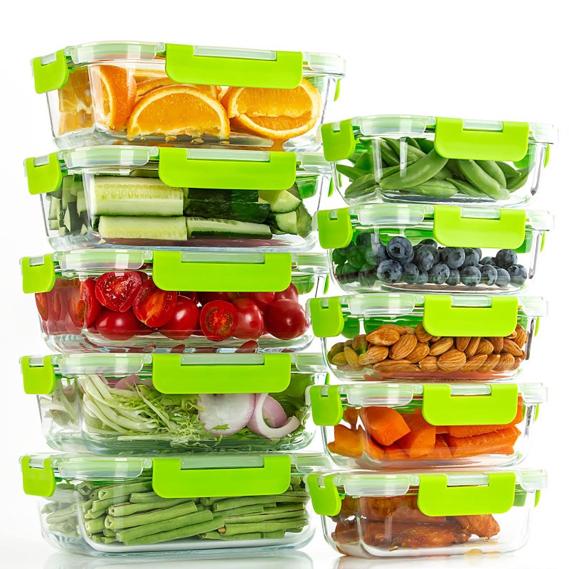 UMEIED 10 Pack Glass Food Storage Containers with Lids Leakproof  Airtight Glass Meal Prep Containers For Lunch  On The Go  Leftover  Dishwasher Safe - Image 1