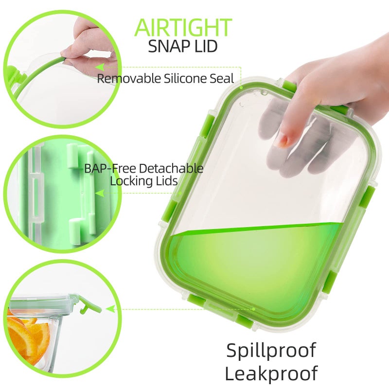 UMEIED 10 Pack Glass Food Storage Containers with Lids Leakproof  Airtight Glass Meal Prep Containers For Lunch  On The Go  Leftover  Dishwasher Safe - Image 3