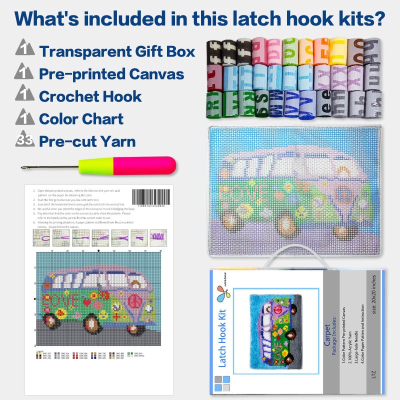 LAPATAIN Latch Hook Kits DIY Crochet Yarn Kits,Carpet Embroidery Hook Rug Kit Needlework Sets Cushion for Adults Home Decor Strawberry 20x15inch(Pink) - Image 4