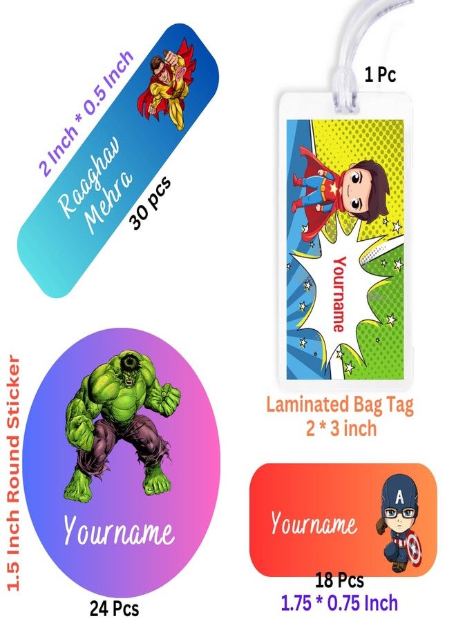 Yellow Nuts Personalized Kids Name Stickers Waterproof Water Bottle Lunch Box 72 Pcs School Bag Lugagge Tag Labels Notebooks Laptop Journals (Superhero) - Image 3