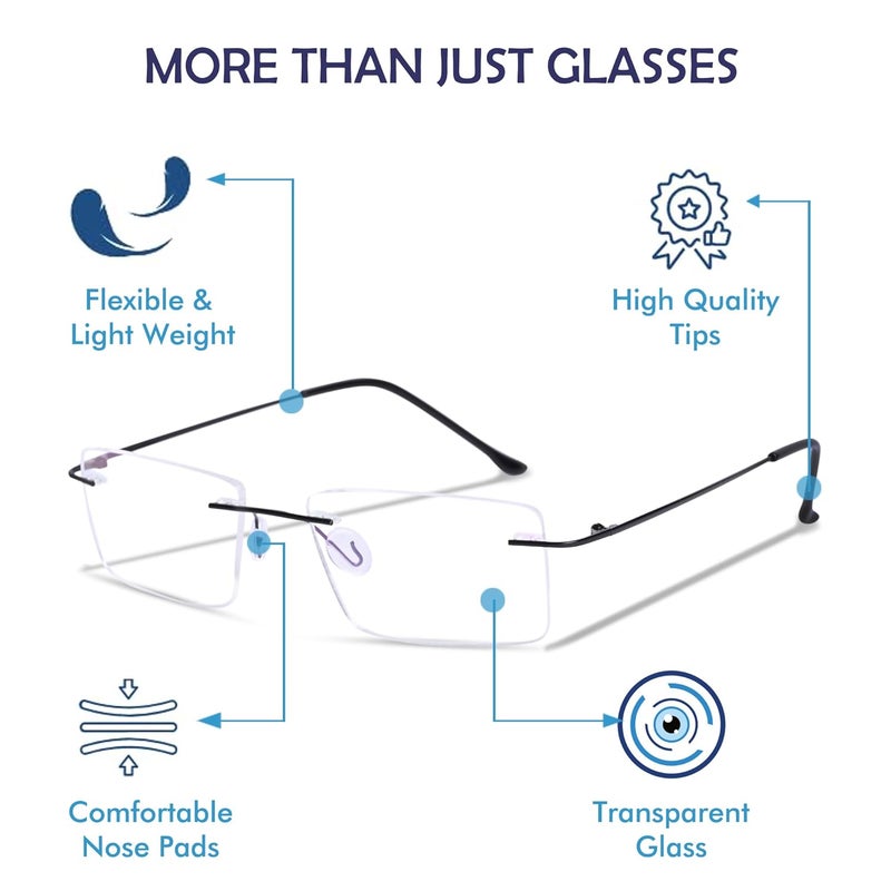 Redex Titanium Glasses Frame, Rimless Frameless Optical Eyewear Eyeglasses for Men and Women - Image 2
