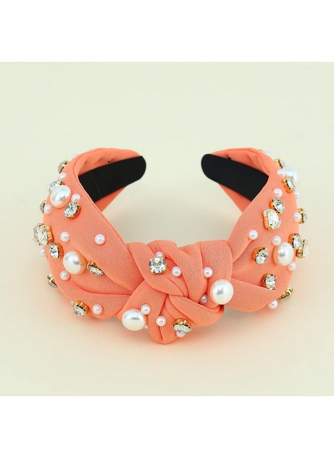FEDANS - Women Knotted Jeweled Headband Heart Shaped Crystal Embellished Mixed Top Hairband Ladies Twist Nylon Pearl Hair Accessories For Girls - Image 1