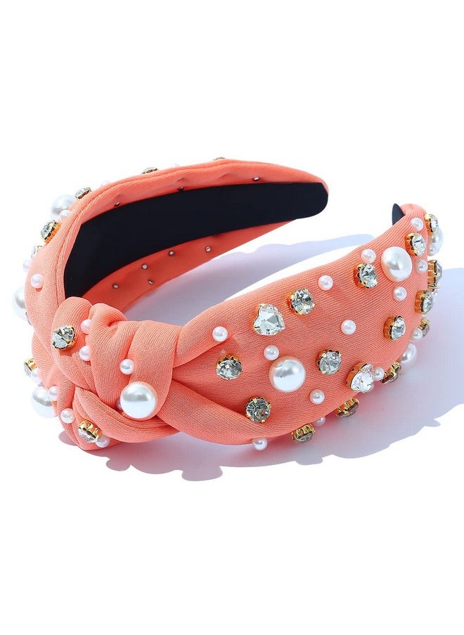 FEDANS - Women Knotted Jeweled Headband Heart Shaped Crystal Embellished Mixed Top Hairband Ladies Twist Nylon Pearl Hair Accessories For Girls - Image 1