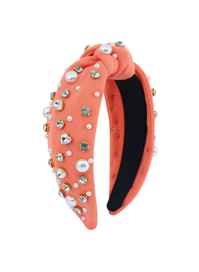 FEDANS - Women Knotted Jeweled Headband Heart Shaped Crystal Embellished Mixed Top Hairband Ladies Twist Nylon Pearl Hair Accessories For Girls - Image 1