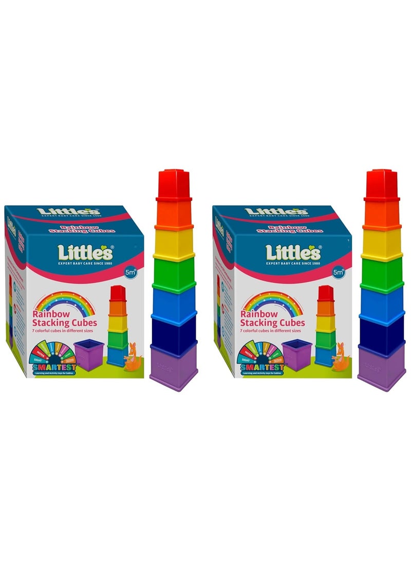 ليتلز Little's Rainbow Stacking Cubes I Activity Toy for Babies I Multicolor I Infant & Preschool Toys I Develops Motor & Reasoning Skills(7 Pieces) (Pack of 2) - Image 1