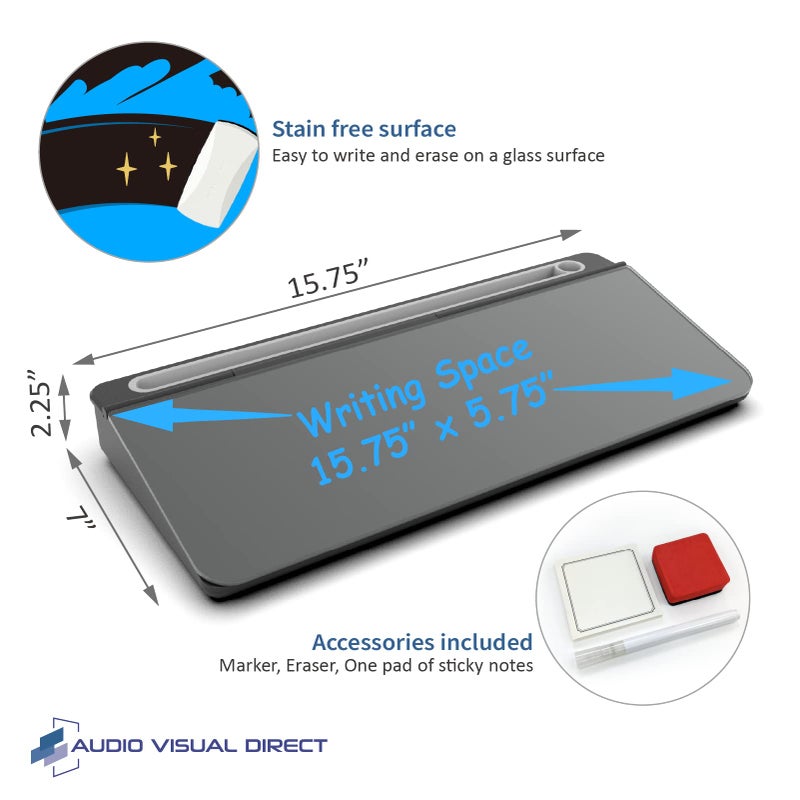 Audio-Visual Direct - Glass Desktop Computer Keyboard Whiteboard Notepad Set, Black (Includes Neon Marker, Eraser & Sticky Notes) - Image 2