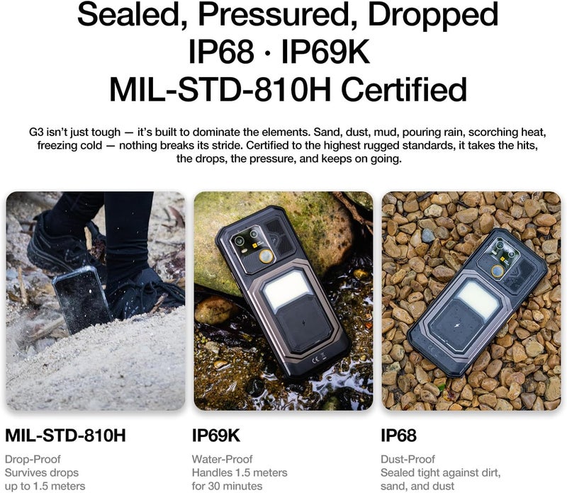 AGM G3 Military Rugged Tough Phone, SIM Free Unlocked 5G Dual SIM Smartphone Android 15, 6.72 Inch 120Hz FHD Display, 10000mAh Triple Charging, Camping Light, 12GB RAM 512GB - Image 3