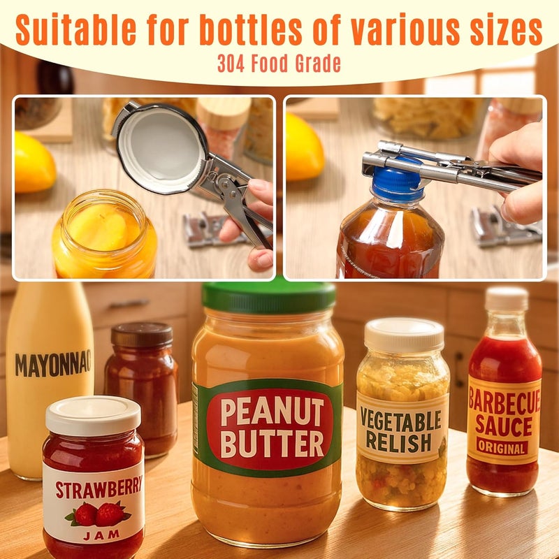 Enhon 2PCS Adjustable Stainless Steel Jar Opener & 2PCS Keychain Bottle Cap Opener, Jar Openers for Seniors, Arthritis, Men, Kids, Weak Hands, Gripper Tight Lid Kitchen Gadgets - Image 4