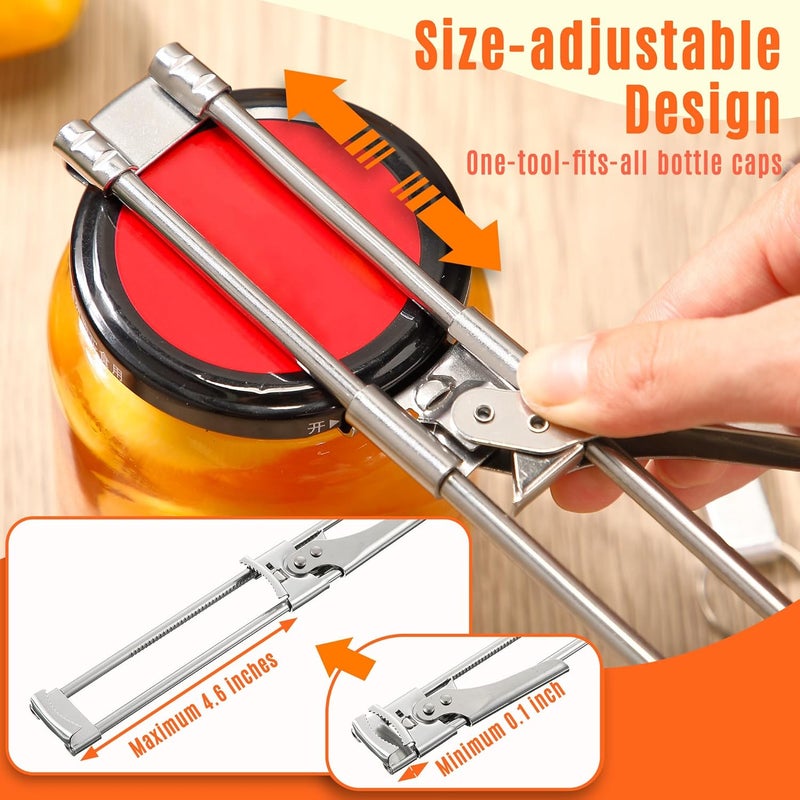 Enhon 2PCS Adjustable Stainless Steel Jar Opener & 2PCS Keychain Bottle Cap Opener, Jar Openers for Seniors, Arthritis, Men, Kids, Weak Hands, Gripper Tight Lid Kitchen Gadgets - Image 2