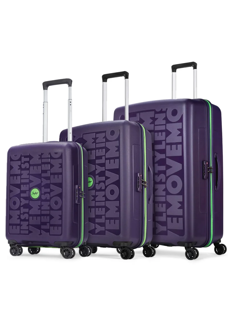 Skybags Play Set of 3 Polypropylene(PP), 4 Spinner Double Wheel Trolley Bags for Travel, Hard Case Lightweight Bag with TSA Lock, Tough Suitcase for Travel (Large-28, Medium-24, Cabin-20 Inch), Purple
