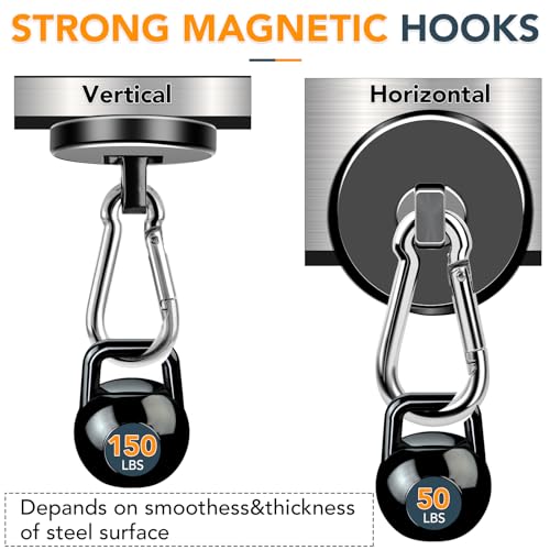 MIKEDE Strong Magnetic Hooks, 150LB Neodymium Black Magnets Heavy Duty with Swivel Carabiner Hook, Magnets with Hooks for Locker, Kitchen, Cruise Cabin, Office - 10 Pack - Image 3