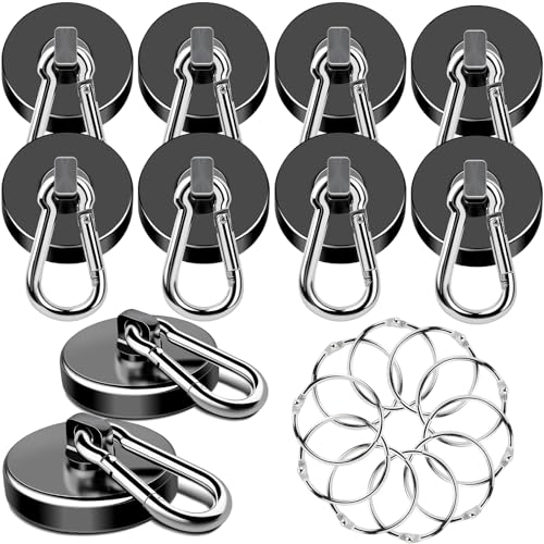 MIKEDE Strong Magnetic Hooks, 150LB Neodymium Black Magnets Heavy Duty with Swivel Carabiner Hook, Magnets with Hooks for Locker, Kitchen, Cruise Cabin, Office - 10 Pack - Image 1