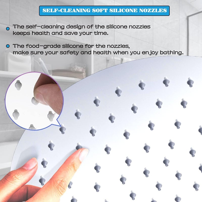 Getaria Rain Shower Head,12 Inch High Pressure Rainfall Showerhead Large Waterfall Shower Head with Anti-Limescale Nozzles Rain Shower Head Round - Image 4