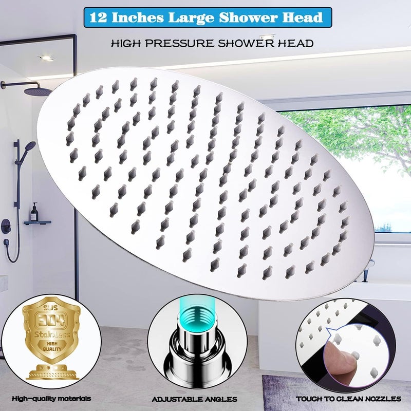 Getaria Rain Shower Head,12 Inch High Pressure Rainfall Showerhead Large Waterfall Shower Head with Anti-Limescale Nozzles Rain Shower Head Round - Image 2