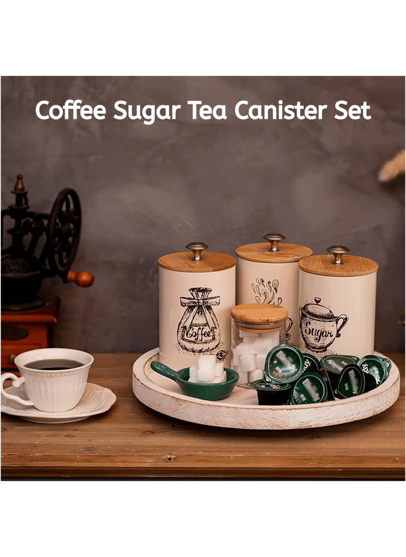 Generic - Canister Sets for Kitchen Counter, Coffee Sugar Tea Canister Set, Metal Vintage Kitchen Containers 3 Pack, Food Storage Containers with Bamboo Lid, Farmhouse Decor, Beige - Image 1