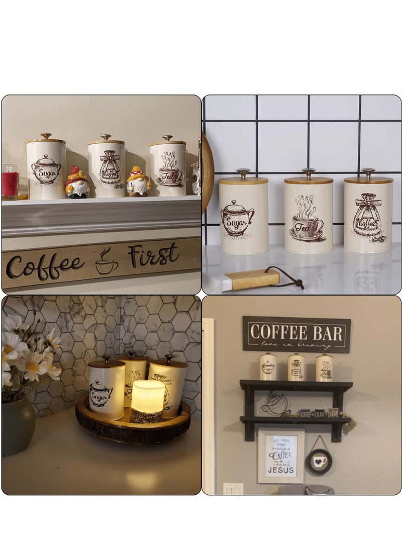 Generic - Canister Sets for Kitchen Counter, Coffee Sugar Tea Canister Set, Metal Vintage Kitchen Containers 3 Pack, Food Storage Containers with Bamboo Lid, Farmhouse Decor, Beige - Image 1