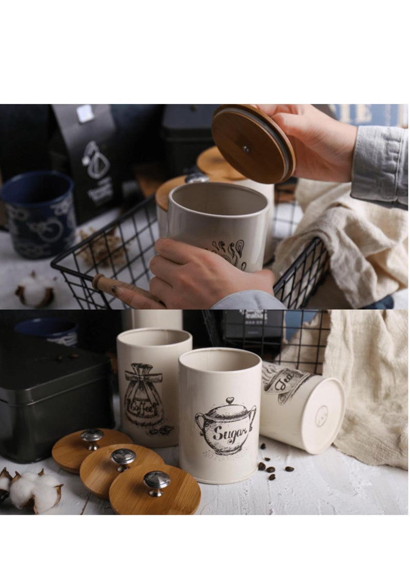 Generic - Canister Sets for Kitchen Counter, Coffee Sugar Tea Canister Set, Metal Vintage Kitchen Containers 3 Pack, Food Storage Containers with Bamboo Lid, Farmhouse Decor, Beige - Image 1