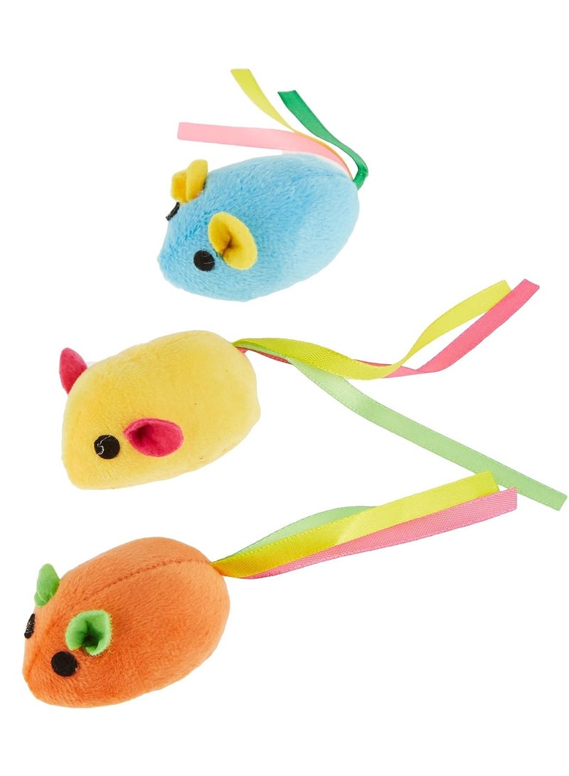 Duvo Plus Terry Mouse Cat Toy With Ribbon Tail 3-Pieces - Image 1