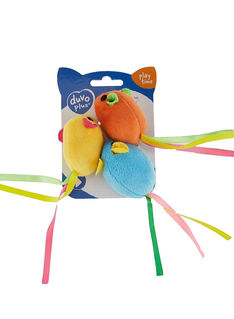 Duvo Plus Terry Mouse Cat Toy With Ribbon Tail 3-Pieces - Image 2