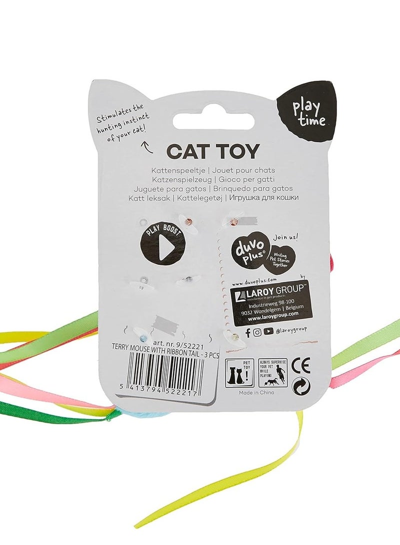 Duvo Plus Terry Mouse Cat Toy With Ribbon Tail 3-Pieces - Image 3