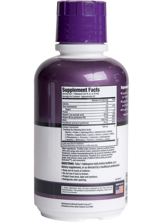 REJUVICARE Liquid Collagen Beauty Formula With Amino Acids, Protein And Biotin, Delicious Grape Flavor, Purple 16 Oz ,32 Servings - Image 2
