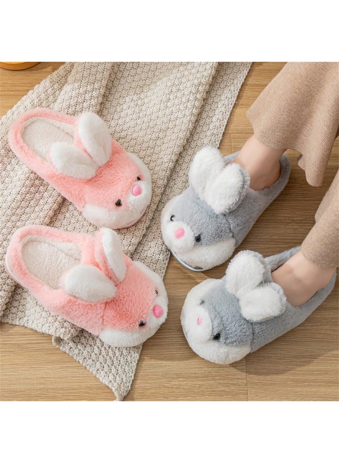YILANLAN Women's Cute Bunny Animals Slippers Interesting Comfortable Furry Slippers Soft Plush Winter season Keep warm Home Slippers, Grey Slipper, 6.5-7.5 Women/6-6.5 Men - Image 5