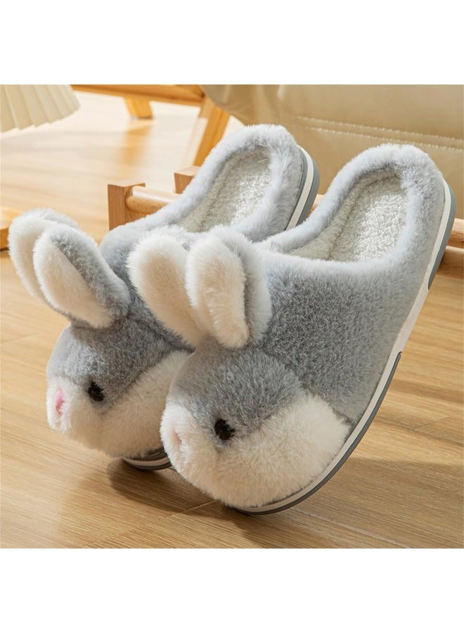 YILANLAN Women's Cute Bunny Animals Slippers Interesting Comfortable Furry Slippers Soft Plush Winter season Keep warm Home Slippers, Grey Slipper, 6.5-7.5 Women/6-6.5 Men - Image 2